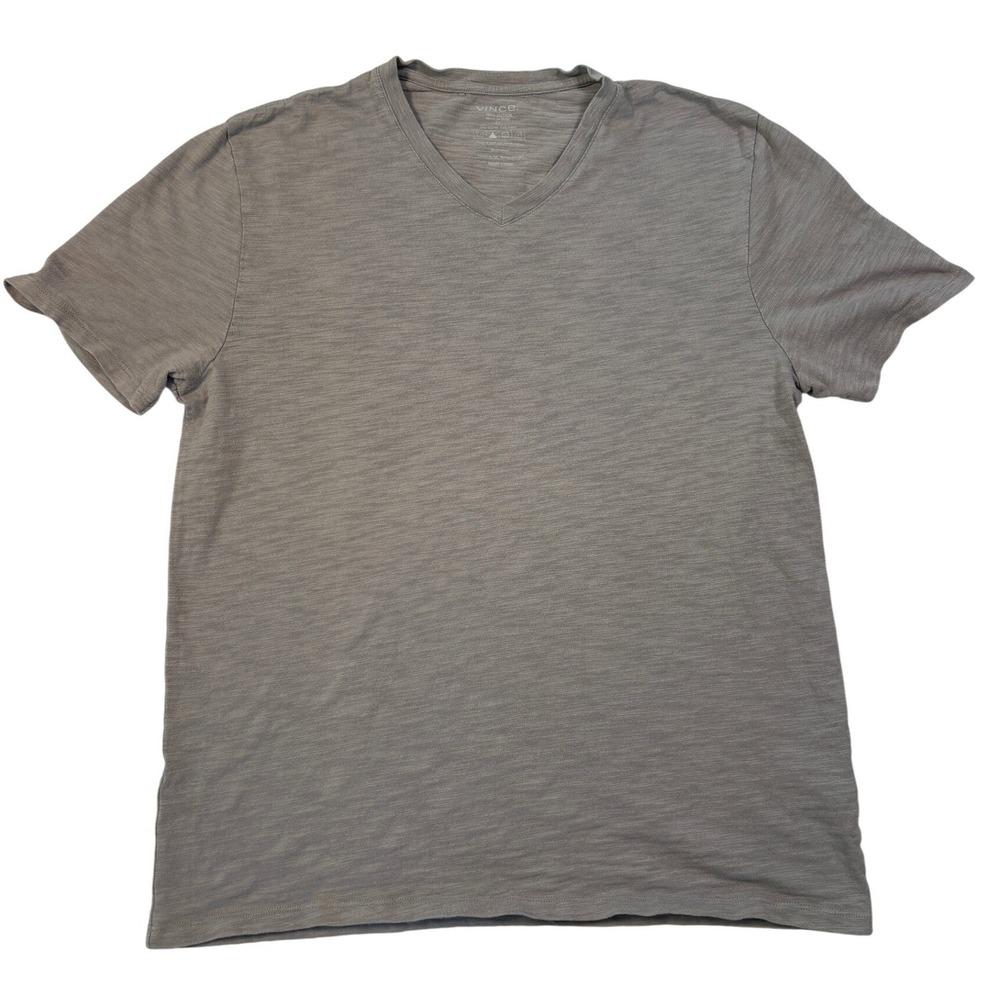 Vince Mens Grey Slub Knit V-Neck Short Sleeve Cotton T-Shirt Size M MX494-8201